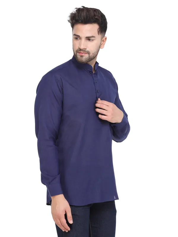 Navy_Blue_Casual_Cotton_Short_Kurta_For_Men