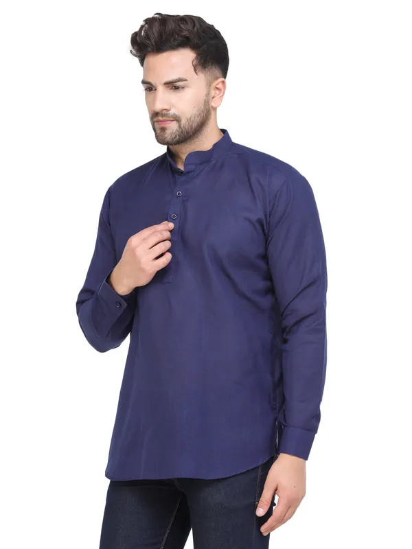 Navy_Blue_Casual_Cotton_Short_Kurta_For_Men