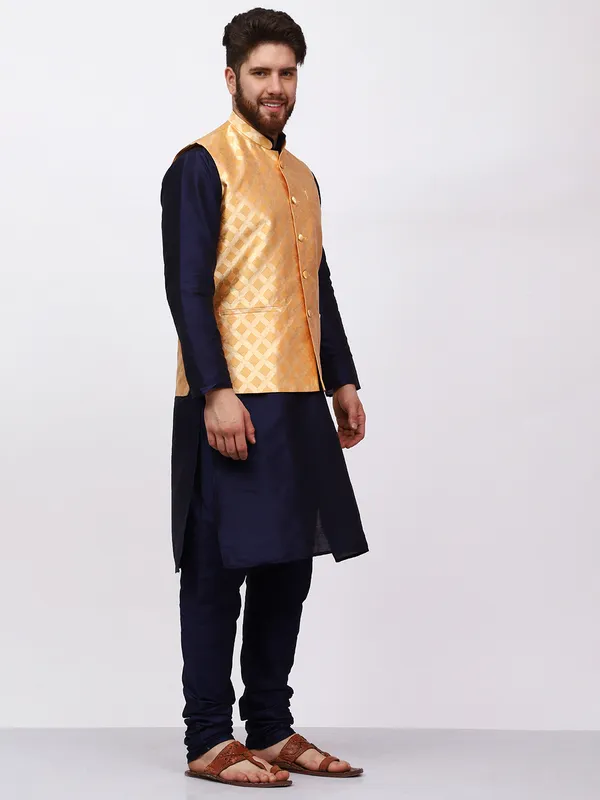 Navy_Blue_Banarasi_Dupion_Kurta_With_Box_Jacket_Set_For_Men