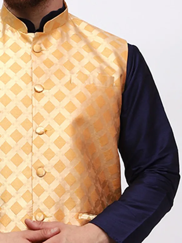 Navy_Blue_Banarasi_Dupion_Kurta_With_Box_Jacket_Set_For_Men