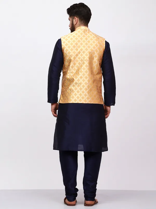 Navy_Blue_Banarasi_Dupion_Kurta_With_Box_Jacket_Set_For_Men