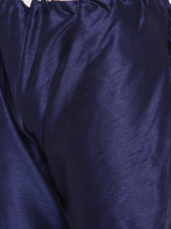 Blue_Banarasi_Dupion_Kurta_With_Churidar_And_Jute_Waistcoat_Set_For_Men