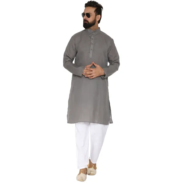 Grey_Cotton_Kurta_With_Pyjama_Set_For_Men