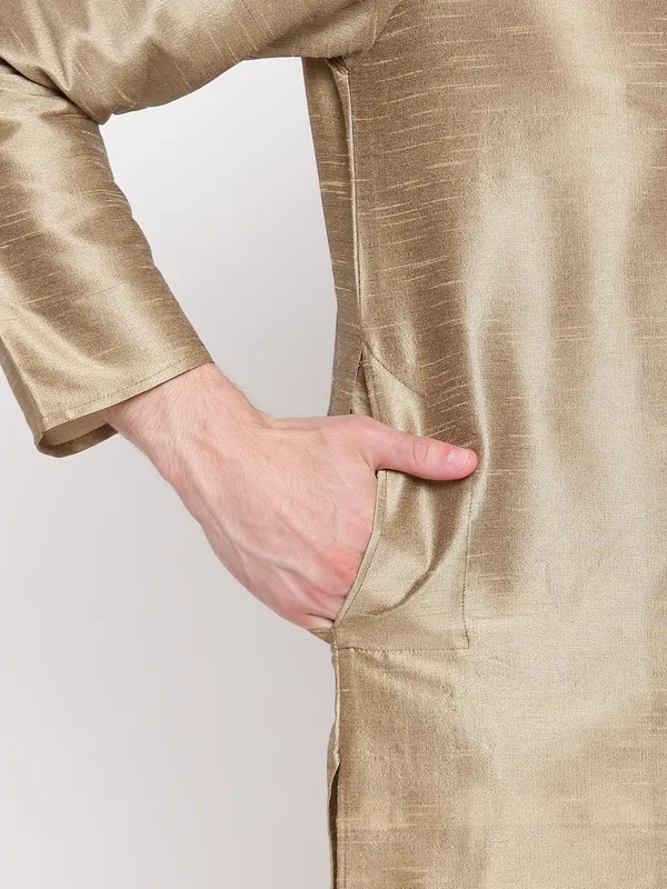 Copper_Gold_Banarasi_Dupion_Kurta_With_Churidar_And_Waistcoat_Set_For_Men