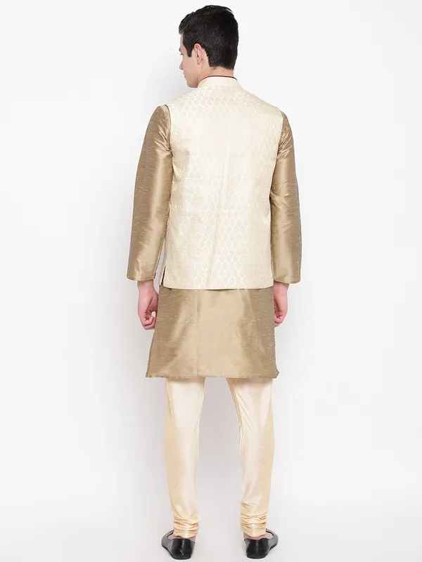 Copper_Gold_Banarasi_Dupion_Kurta_With_Churidar_And_Waistcoat_Set_For_Men