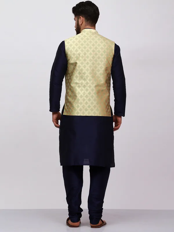 Navy_Blue_Banarasi_Dupion_Kurta_With_Box_Jacket_Set_For_Men