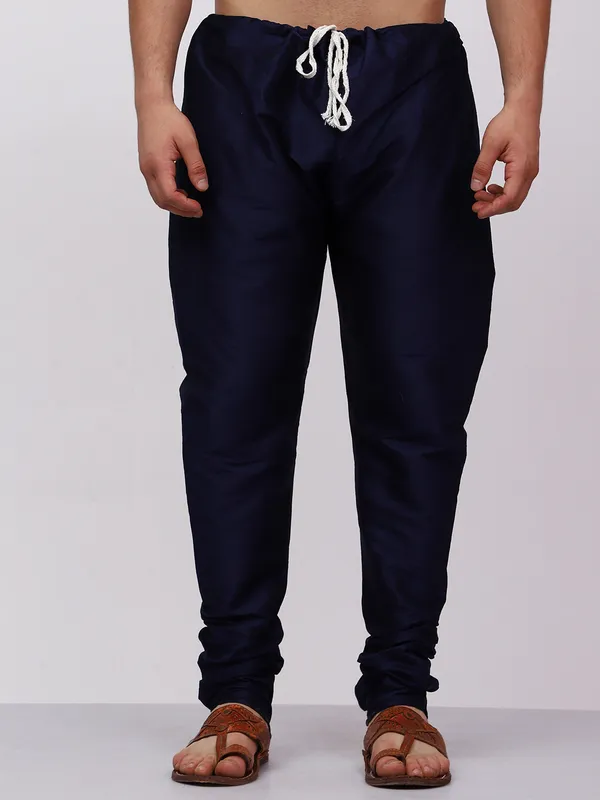 Navy_Blue_Banarasi_Dupion_Kurta_With_Box_Jacket_Set_For_Men