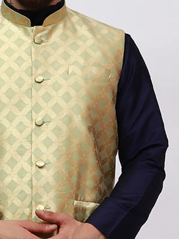 Navy_Blue_Banarasi_Dupion_Kurta_With_Box_Jacket_Set_For_Men