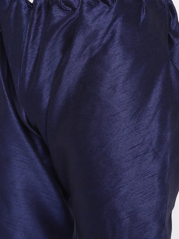 Navy_Blue_Banarasi_Dupion_Kurta_With_Churidar_And_Waistcoat_Set_For_Men