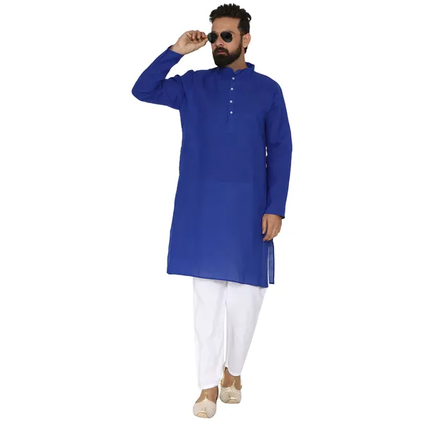 Royal_Blue_Cotton_Kurta_With_Pyjama_Set_For_Men