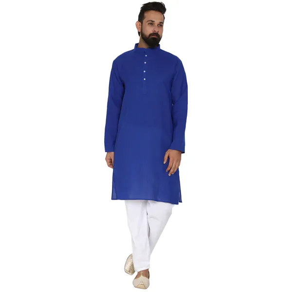 Royal_Blue_Cotton_Kurta_With_Pyjama_Set_For_Men