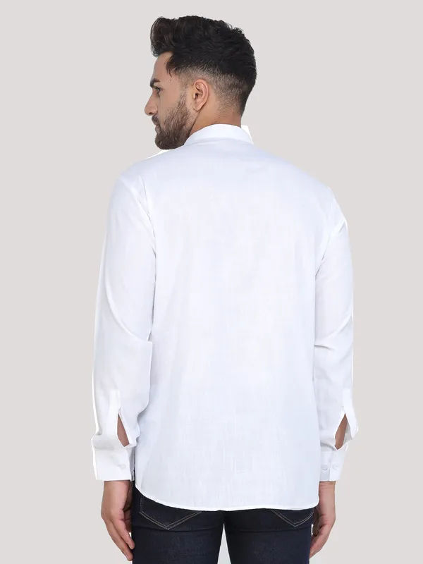 White_Casual_Cotton_Short_Kurta_For_Men