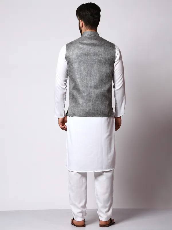 White_Cotton_Kurta_With_Jute_Waistcoat_Set_For_Men