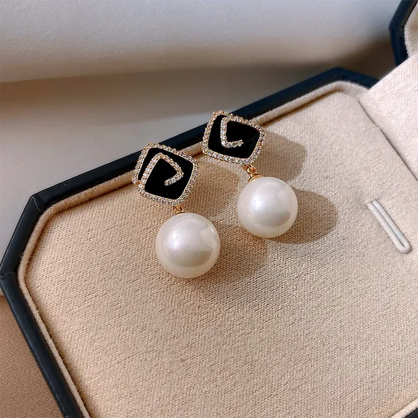 Black_colour_Gold_Plated_Pearl_Bling_Drop_Earrings_for_women_&_girls,_Stylish,_Fashionable,_Korean_Jewelry