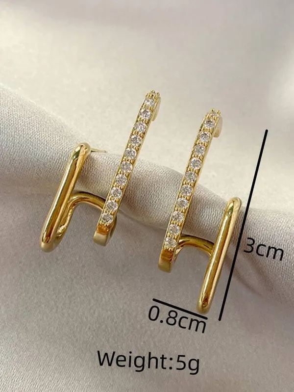 Golden_Double_Layer_C_Shaped_Cubic_Zirconia_Studs_Korean_Jewellery_For_Women_&_Girls