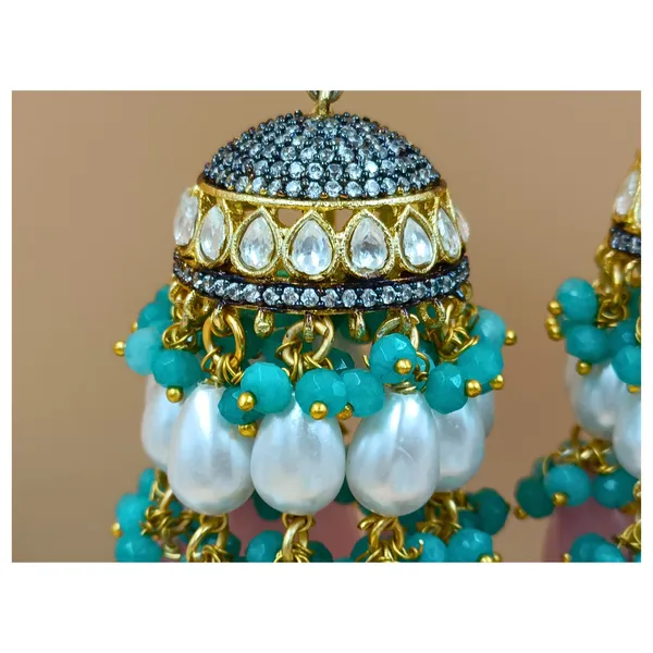 Luxurious_Premium_Quality_Kundan_Polki_Jhumka_with_Multi_colour_beads_for_Women,_Festive_wear,_Wedding_Jewellery