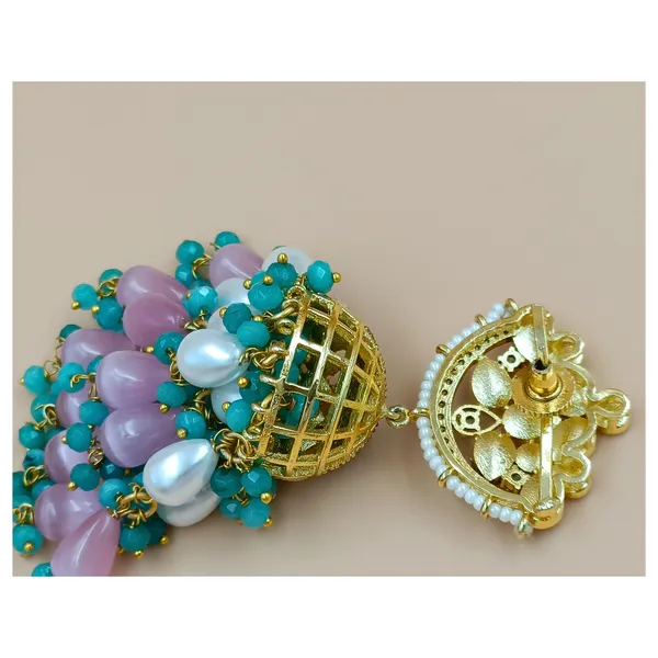 Luxurious_Premium_Quality_Kundan_Polki_Jhumka_with_Multi_colour_beads_for_Women,_Festive_wear,_Wedding_Jewellery