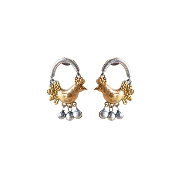 Silver_Look_Alike_Hanging_Bird_Design_Dual_Tone_Stud_for_Women_&_Girls