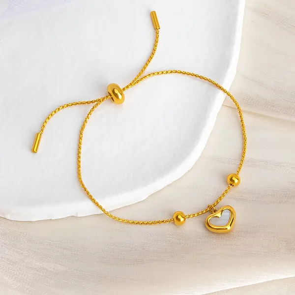 White_shell_Embossed_Heart_style_adjustable_Stainless_Steel_Bracelet_For_Women_&_Girls,_Stylish_Fashionable_Western_Jewellery