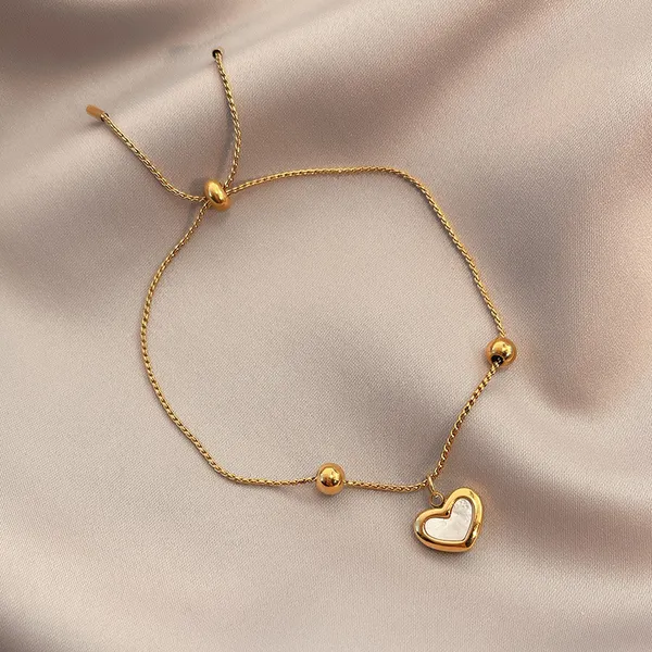 White_shell_Embossed_Heart_style_adjustable_Stainless_Steel_Bracelet_For_Women_&_Girls,_Stylish_Fashionable_Western_Jewellery