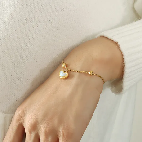 White_shell_Embossed_Heart_style_adjustable_Stainless_Steel_Bracelet_For_Women_&_Girls,_Stylish_Fashionable_Western_Jewellery