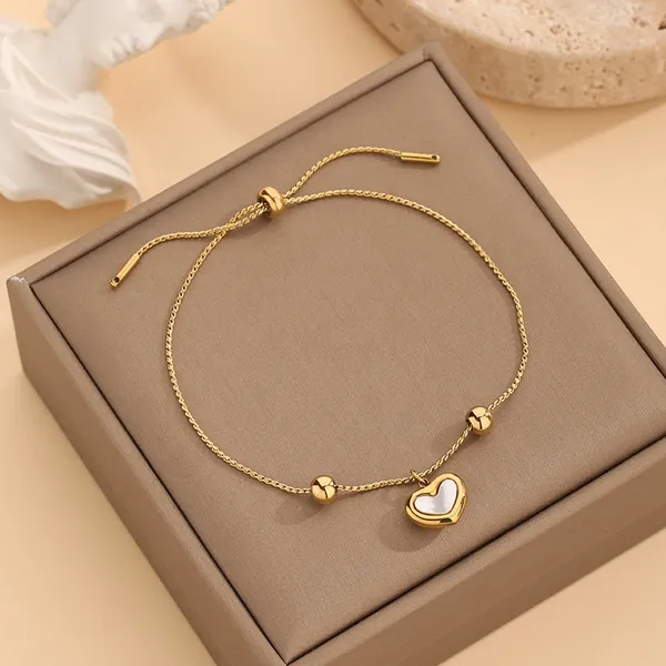 White_shell_Embossed_Heart_style_adjustable_Stainless_Steel_Bracelet_For_Women_&_Girls,_Stylish_Fashionable_Western_Jewellery