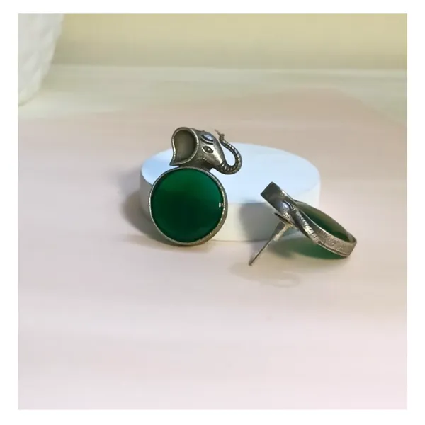 Elephant_Shape_Circular_Stud_with_green_stone_for_Women_&_Girls,_Stylish_Fashionable_earrings