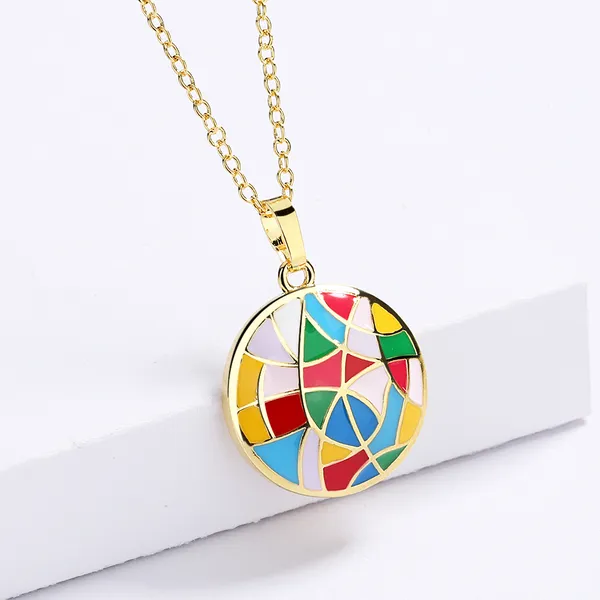 Gold_Enameled_Abstract_Circular_Stainless_Steel_Pendant_Chain_For_Women_&_Girls