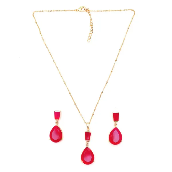 Pink_Fuchsia_Chalcedony_Natural_Stone_Pendant_Chain_Set_For_Women_And_Girls