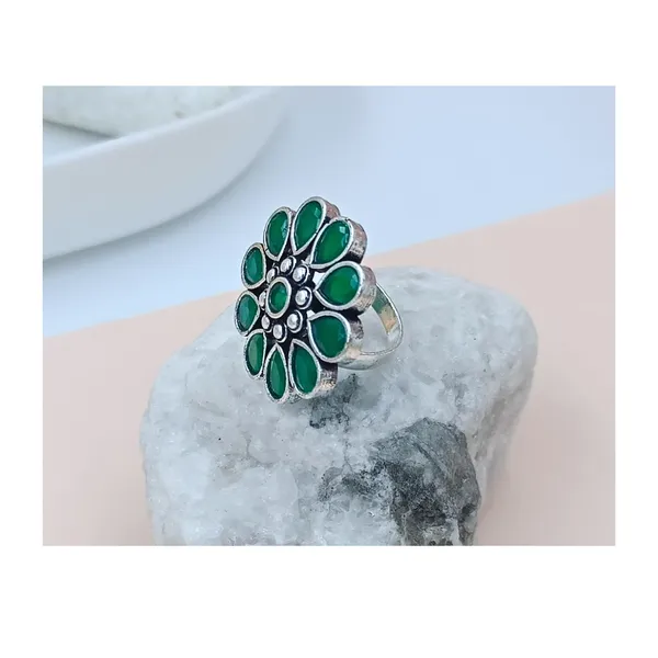 Green_Floral_Design_Oxidised_Pendant_Chain_Set_With_Earing_&_Ring_For_Women_&_Girls