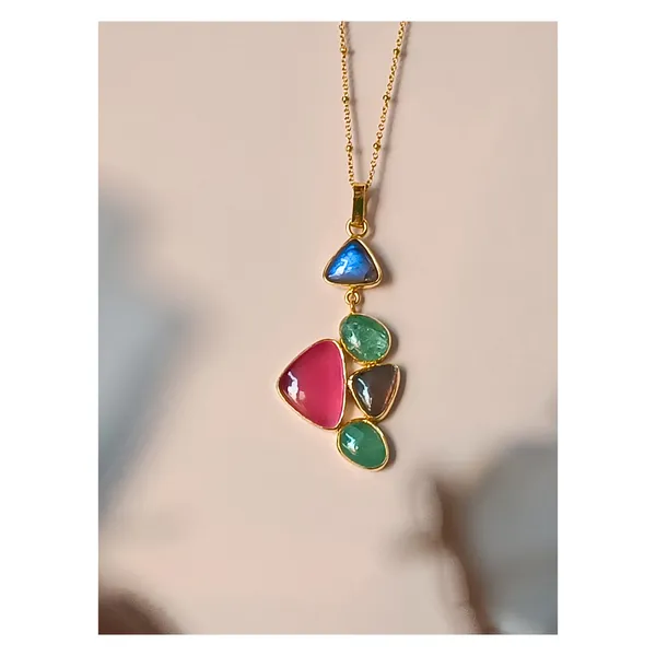 Pink_&_Green_Natural_Stone_Pendant_Set_With_High_Quality_Gold_Plating_For_Women,_Girl