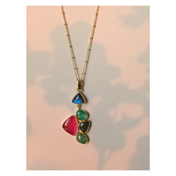 Pink_&_Green_Natural_Stone_Pendant_Set_With_High_Quality_Gold_Plating_For_Women,_Girl