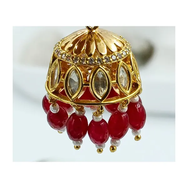Red_Hand_Made_Traditional_Style_Kundan_Jhumka_With_Red_Colour_Beads_For_Women_&_Girls