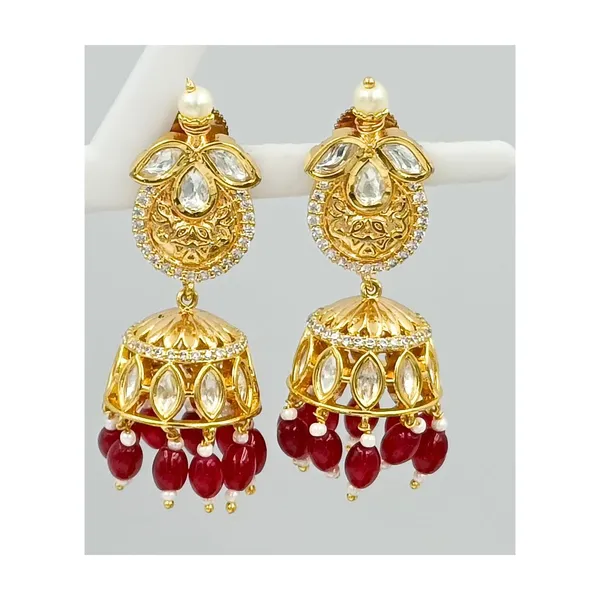 Red_Hand_Made_Traditional_Style_Kundan_Jhumka_With_Red_Colour_Beads_For_Women_&_Girls
