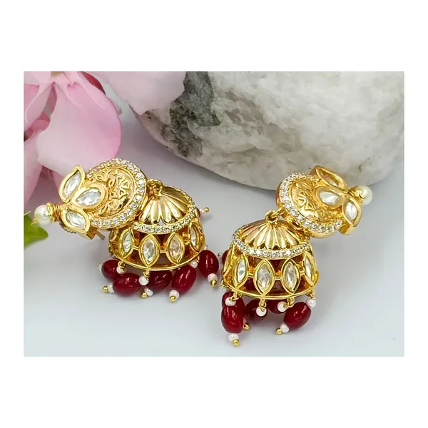 Red_Hand_Made_Traditional_Style_Kundan_Jhumka_With_Red_Colour_Beads_For_Women_&_Girls