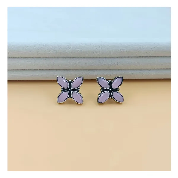 Floral_Designed_Oxidised_Earrings_With_Pink_Synthetic_Stone_For_Women_&_Girls,_Stylish_Fashinable_Earrings
