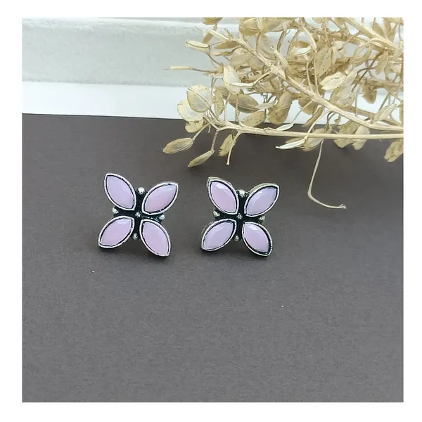 Floral_Designed_Oxidised_Earrings_With_Pink_Synthetic_Stone_For_Women_&_Girls,_Stylish_Fashinable_Earrings