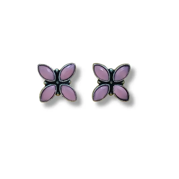 Floral_Designed_Oxidised_Earrings_With_Pink_Synthetic_Stone_For_Women_&_Girls,_Stylish_Fashinable_Earrings