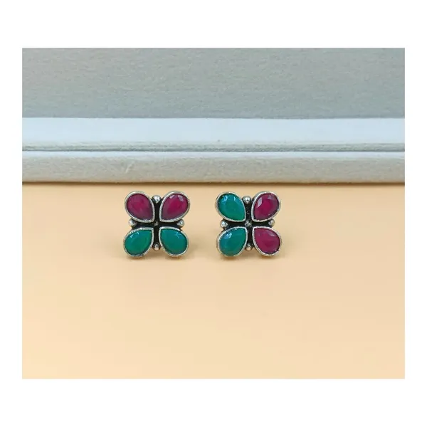 Simple_Floral_Petals_Design_Red_&_Green_Oxidised_Stud_For_Women