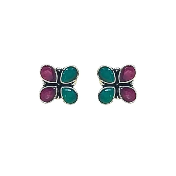 Simple_Floral_Petals_Design_Red_&_Green_Oxidised_Stud_For_Women