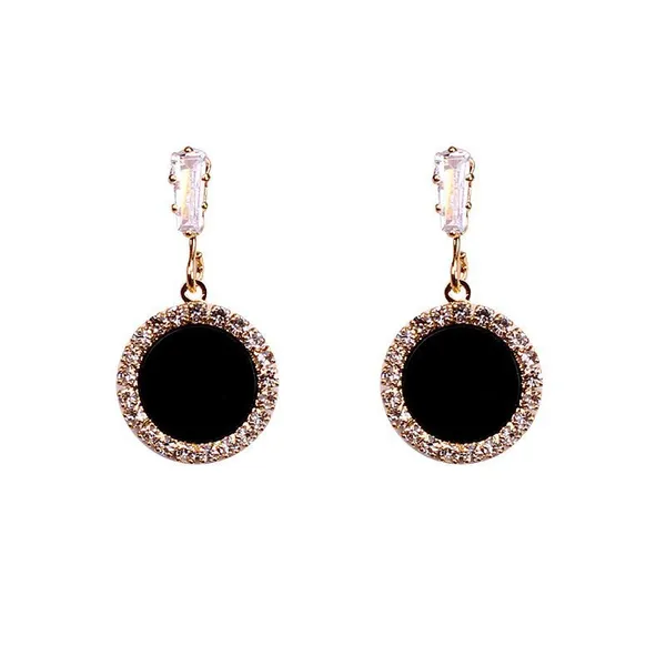 Black_colour_Gold_Plated_Circular_Shape_Stud_&_Zircon_Embellished_Drop_Earrings_for_women_&_girls,_Stylish,_Fashionable,_Korean_Jewelry