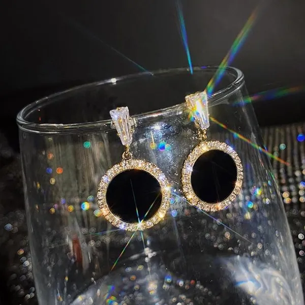 Black_colour_Gold_Plated_Circular_Shape_Stud_&_Zircon_Embellished_Drop_Earrings_for_women_&_girls,_Stylish,_Fashionable,_Korean_Jewelry