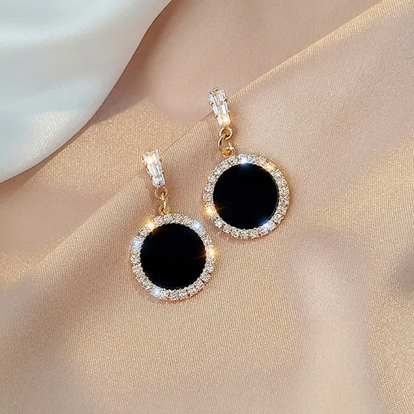 Black_colour_Gold_Plated_Circular_Shape_Stud_&_Zircon_Embellished_Drop_Earrings_for_women_&_girls,_Stylish,_Fashionable,_Korean_Jewelry