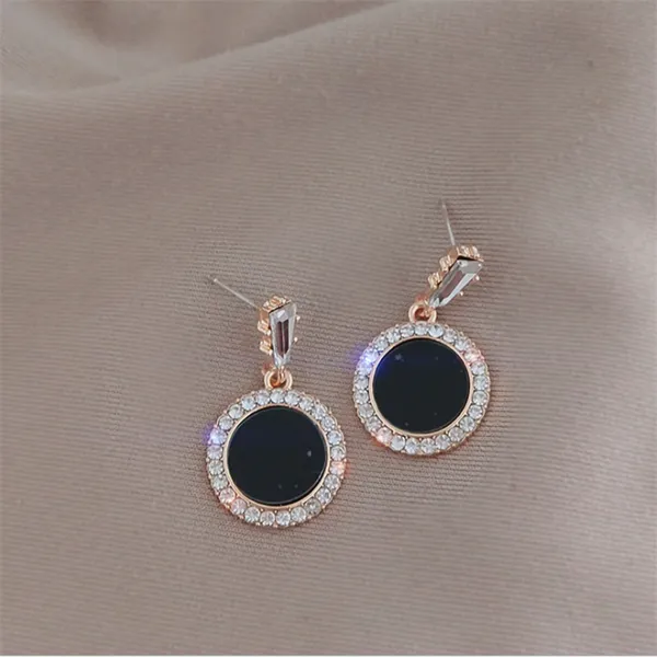 Black_colour_Gold_Plated_Circular_Shape_Stud_&_Zircon_Embellished_Drop_Earrings_for_women_&_girls,_Stylish,_Fashionable,_Korean_Jewelry