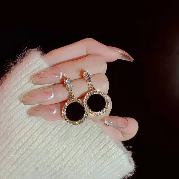 Black_colour_Gold_Plated_Circular_Shape_Stud_&_Zircon_Embellished_Drop_Earrings_for_women_&_girls,_Stylish,_Fashionable,_Korean_Jewelry