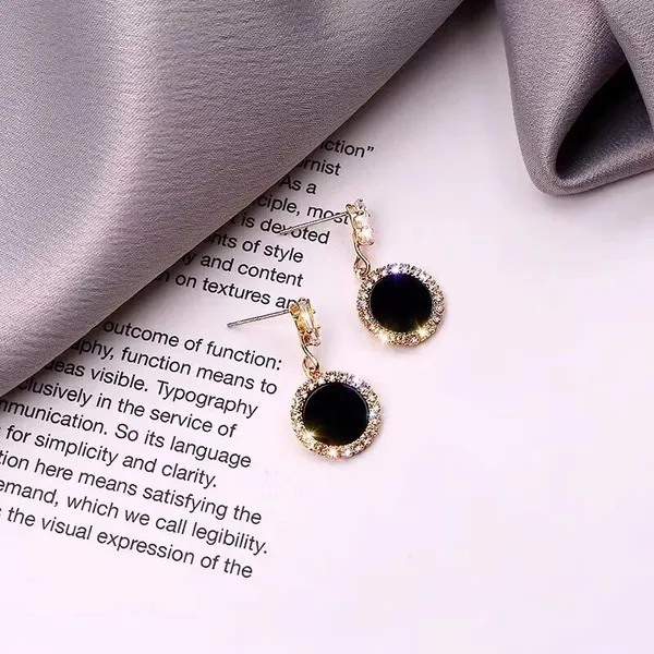 Black_colour_Gold_Plated_Circular_Shape_Stud_&_Zircon_Embellished_Drop_Earrings_for_women_&_girls,_Stylish,_Fashionable,_Korean_Jewelry