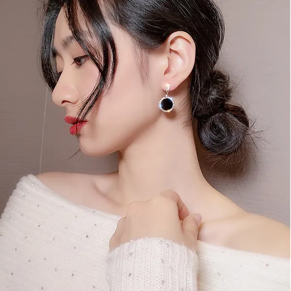 Black_colour_Gold_Plated_Circular_Shape_Stud_&_Zircon_Embellished_Drop_Earrings_for_women_&_girls,_Stylish,_Fashionable,_Korean_Jewelry
