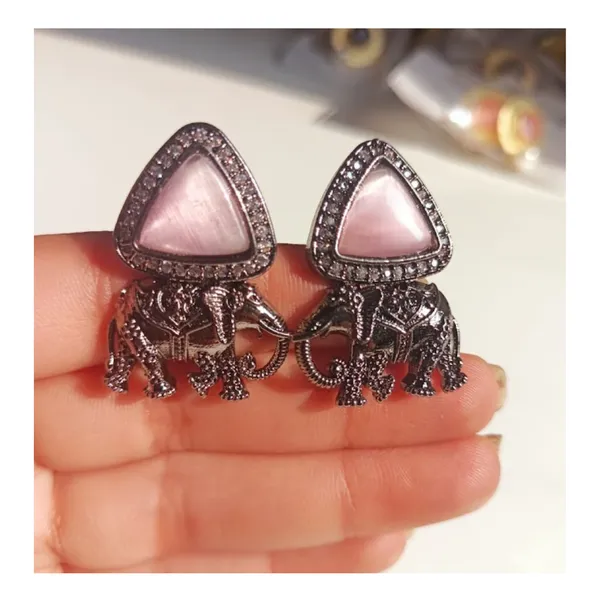 Elephant_Shape_Triangular_Shape_Peach_colour_stone_Stud_for_Women_&_Girls,_Stylish_jewellery,_Traditional_Jewellery