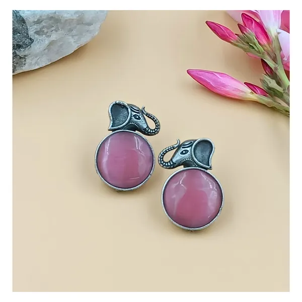 Pink_Colour_Elephant_Shape_Circular_Oxidized_Stud_for_Women_&_Girls,_Stylish_Fashionable_earrings