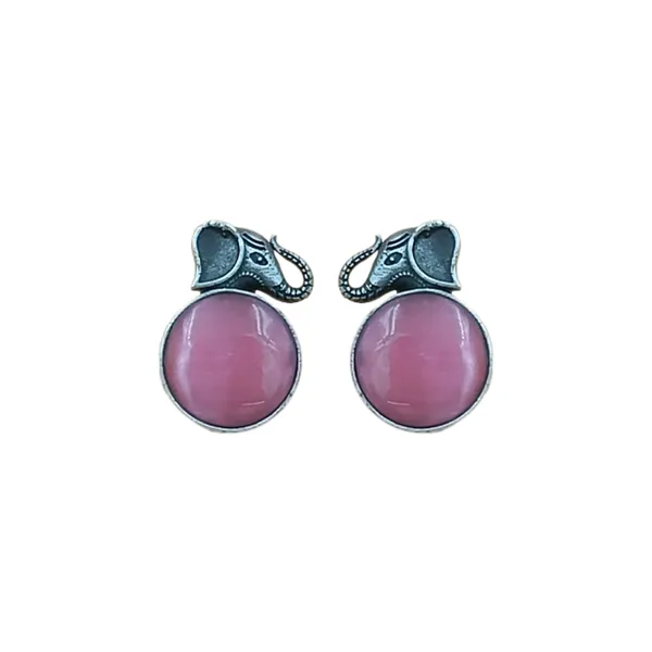 Pink_Colour_Elephant_Shape_Circular_Oxidized_Stud_for_Women_&_Girls,_Stylish_Fashionable_earrings
